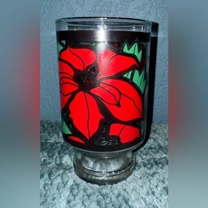 Vintage Christmas Candle Holder Faux Stained Glass Poinsettia